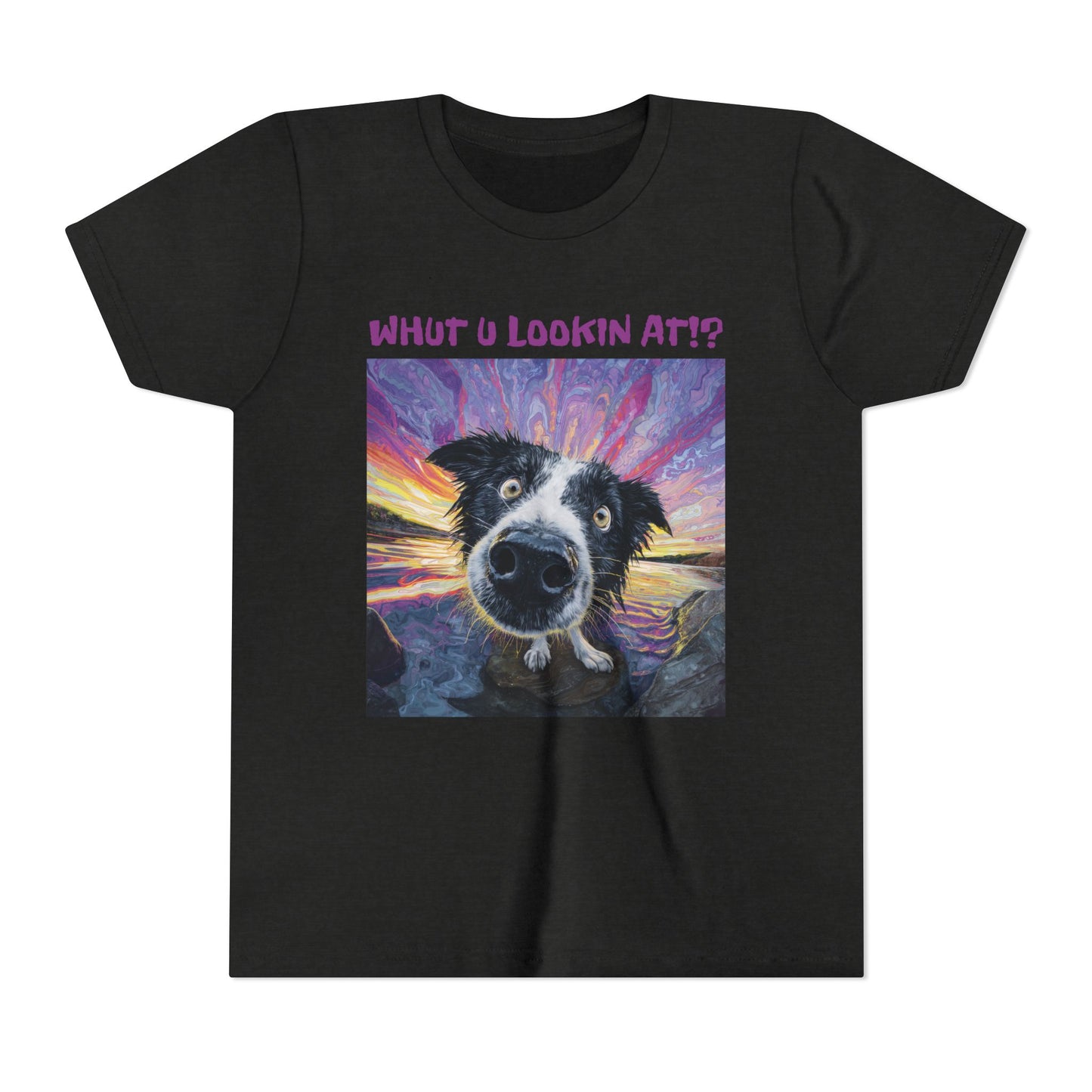 Whut U Lookin At!? Goofy Border Collie Sarcastic Youth Short Sleeve Tee