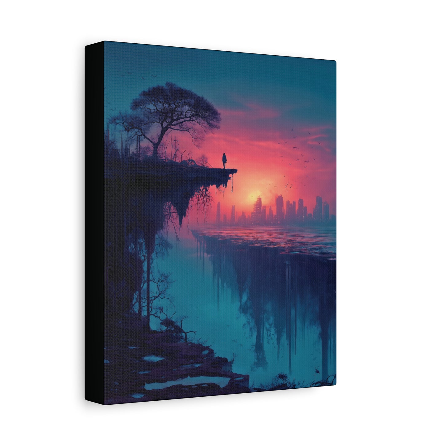 Surreal Rift and Cityscape Canvas – Atmospheric Isolation Wall Art