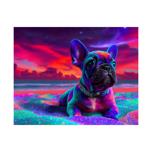 French Bulldog Poster – Cute Colorful Frenchie on Shimmering Sand, Dog Lover Poster