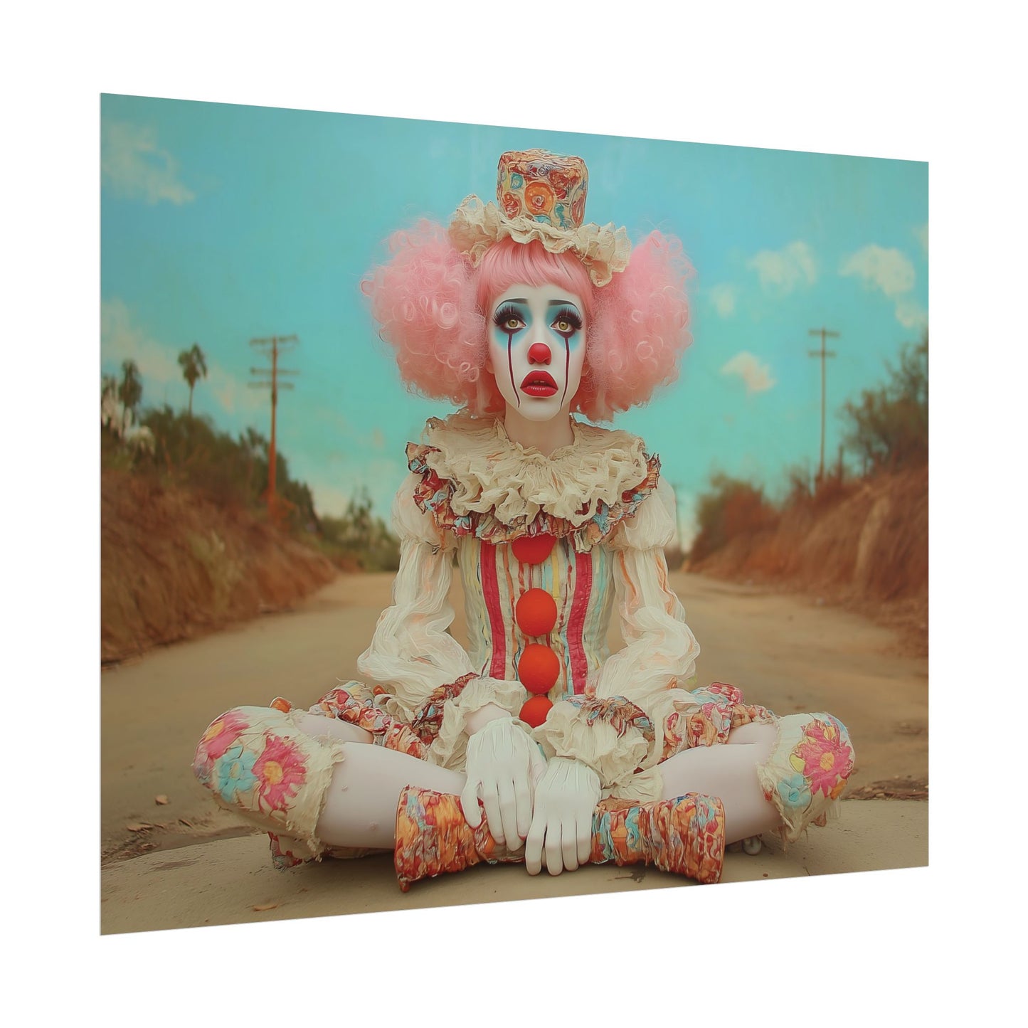 Creepy Cute Clown Poster — Vintage Sad Clown Rolled Art Print