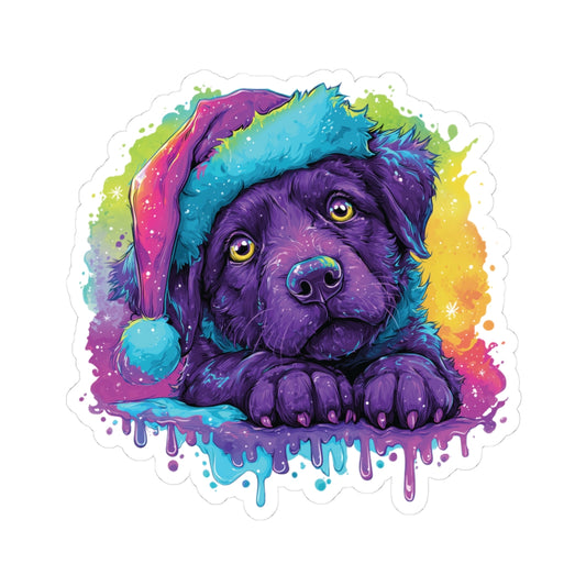Cute Christmas Puppy Sticker – Deep Purple Festive Dog Kiss-Cut Decal