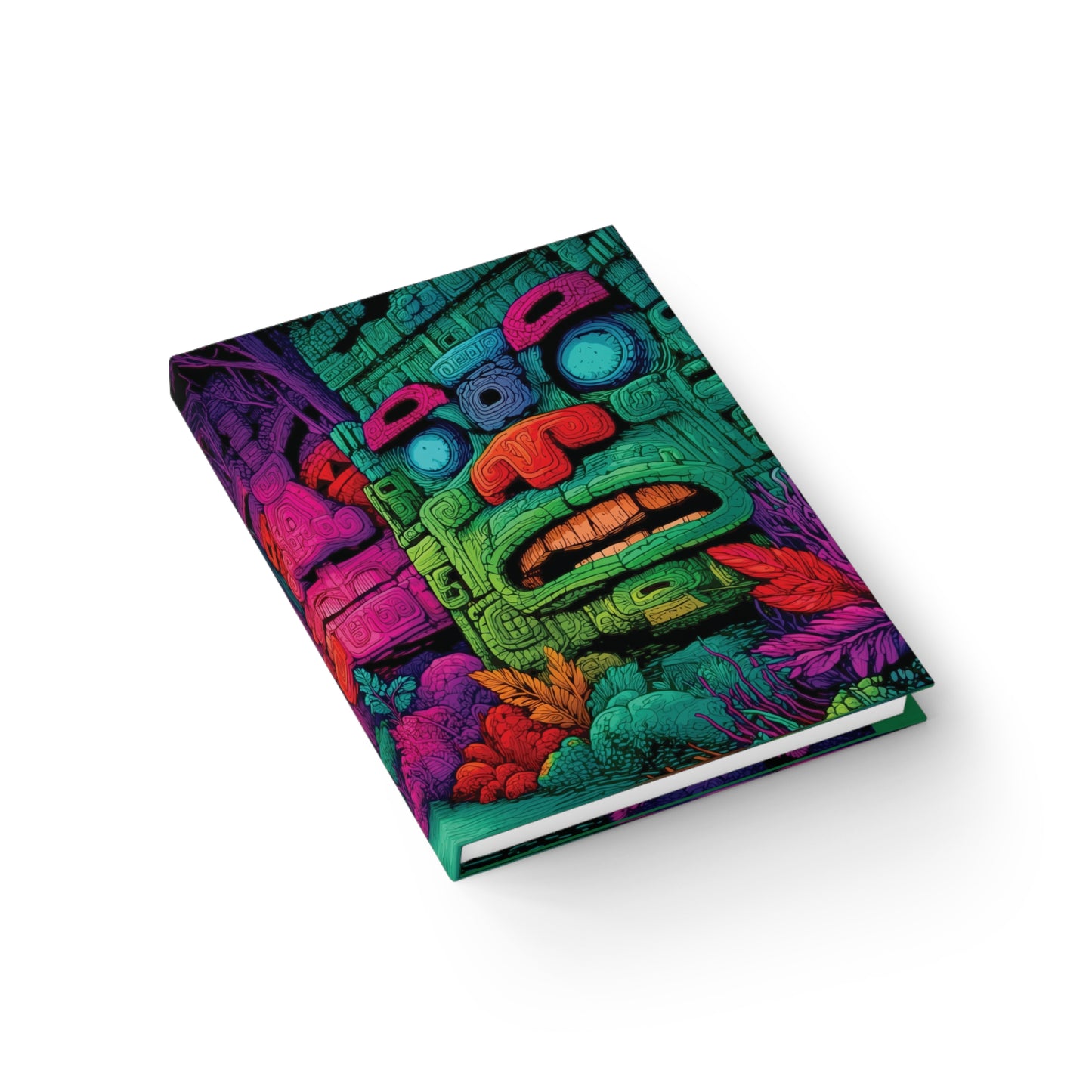 Psychedelic Mayan Jungle Hardbound Notebook – Totems & Carvings, Hyper-Detailed Vibrant Illustration