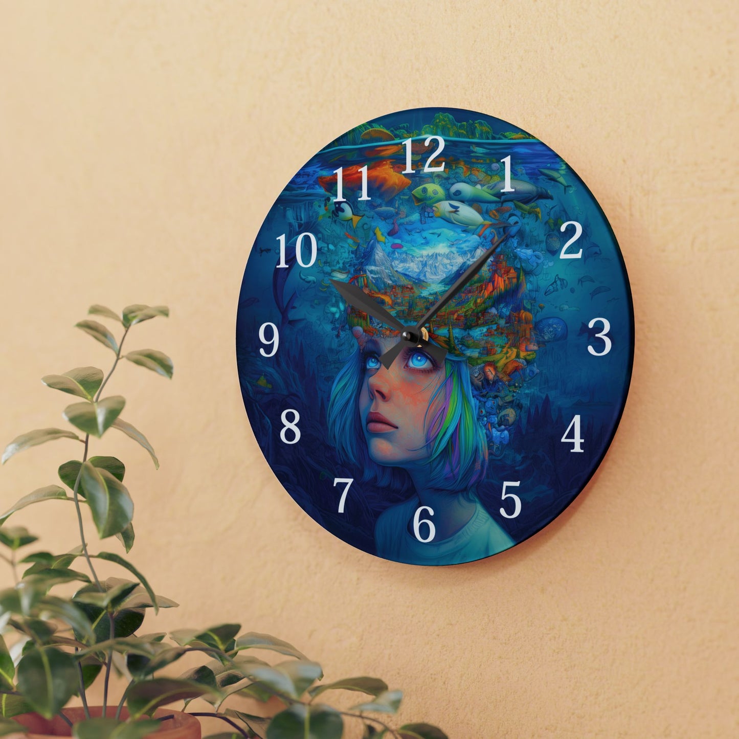Ethereal Ocean Dreamer Wall Clock - Surreal Underwater Fantasy Art