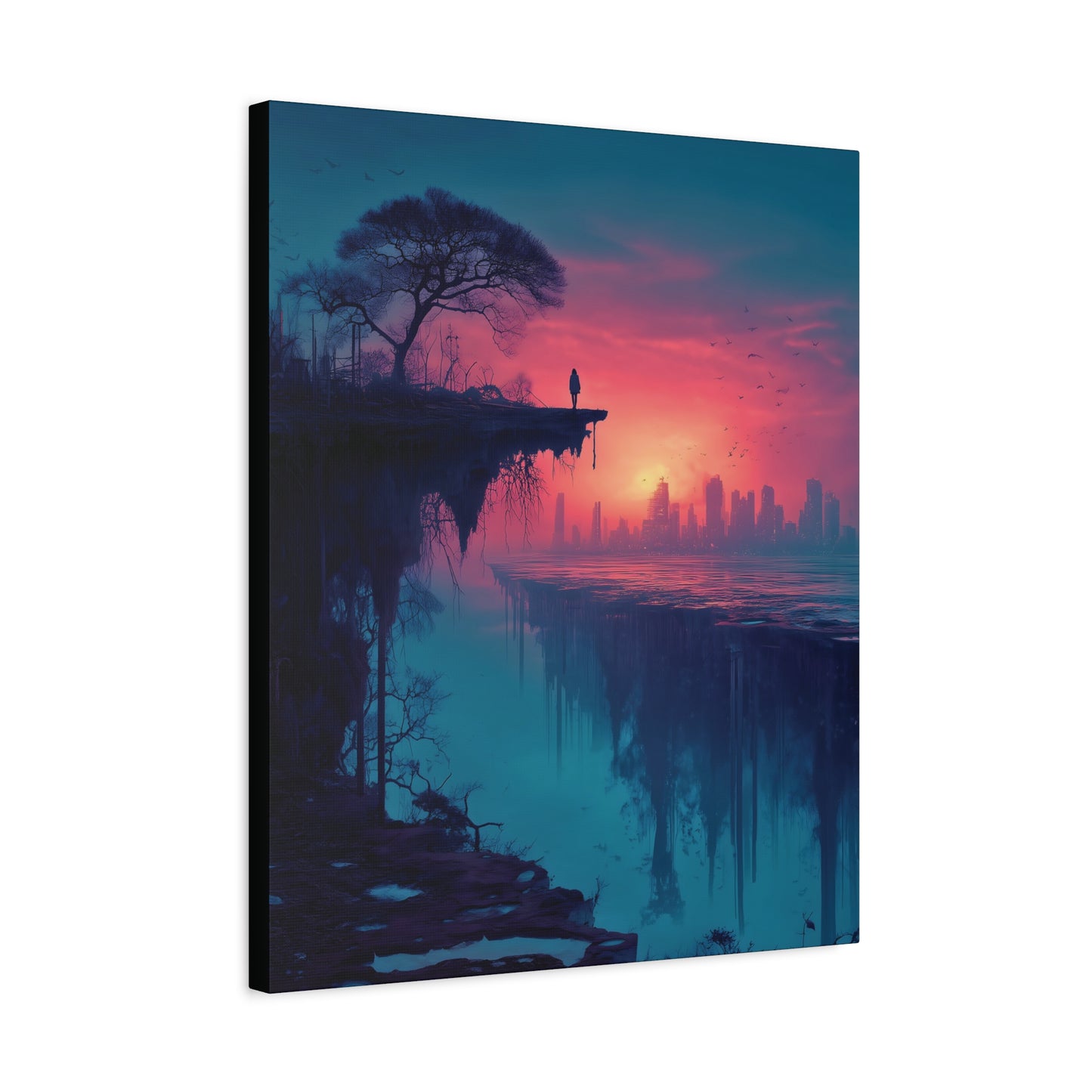 Surreal Rift and Cityscape Canvas – Atmospheric Isolation Wall Art