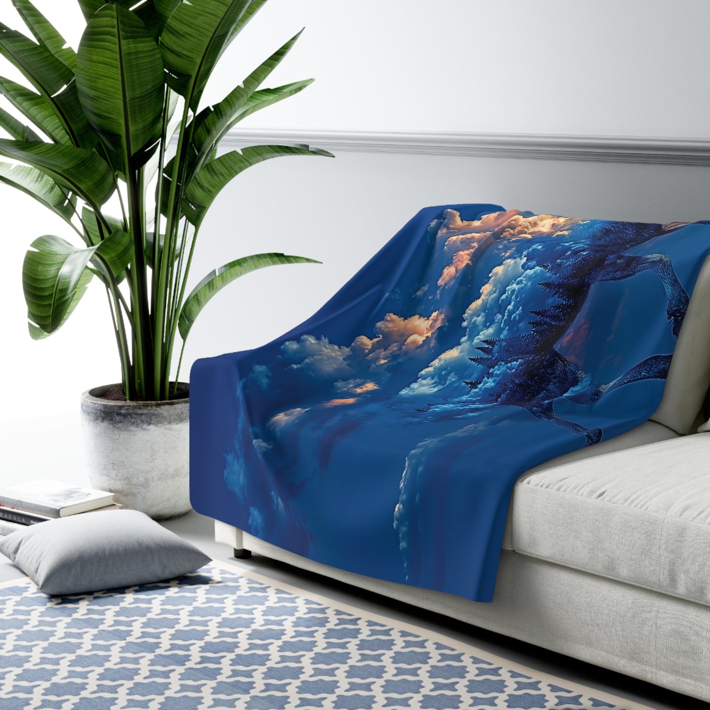 Tranquil Nature Sherpa Blanket – Surreal Sky Moose Crossing Lake