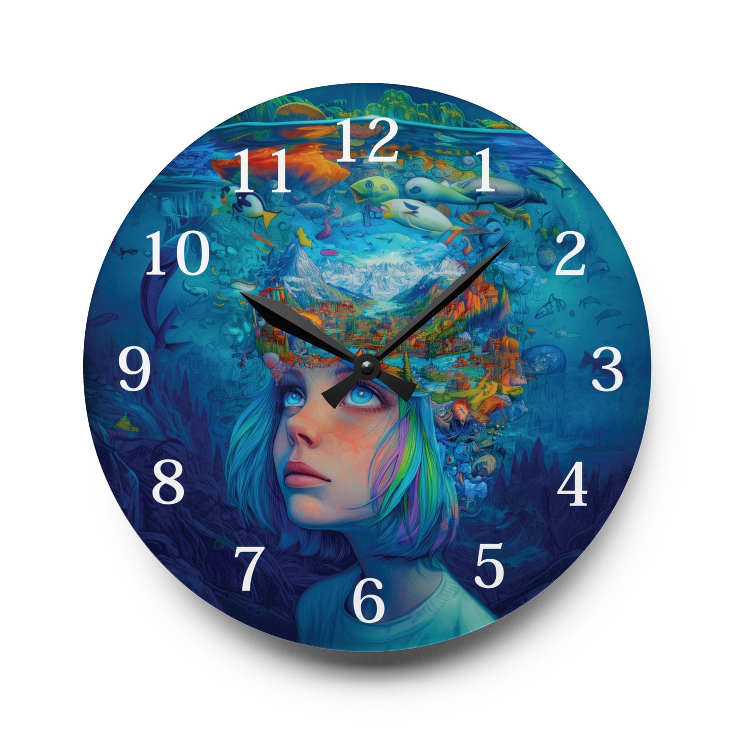 Ethereal Ocean Dreamer Wall Clock - Surreal Underwater Fantasy Art