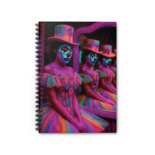 Trippy Clown in Mirrors Notebook – Bright Psychedelic Colors, Surreal Journal