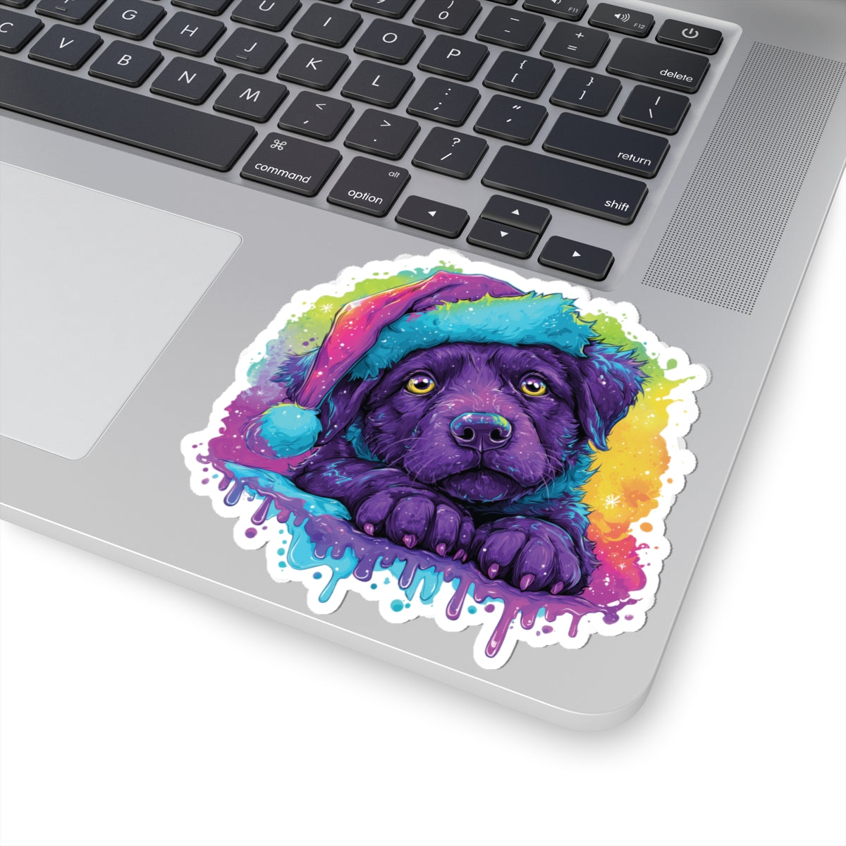 Cute Christmas Puppy Sticker – Deep Purple Festive Dog Kiss-Cut Decal