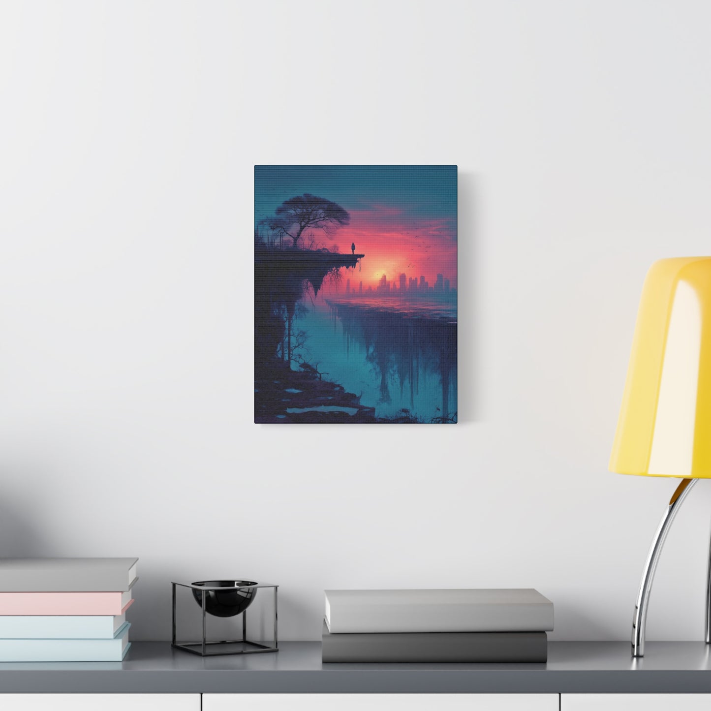 Surreal Rift and Cityscape Canvas – Atmospheric Isolation Wall Art