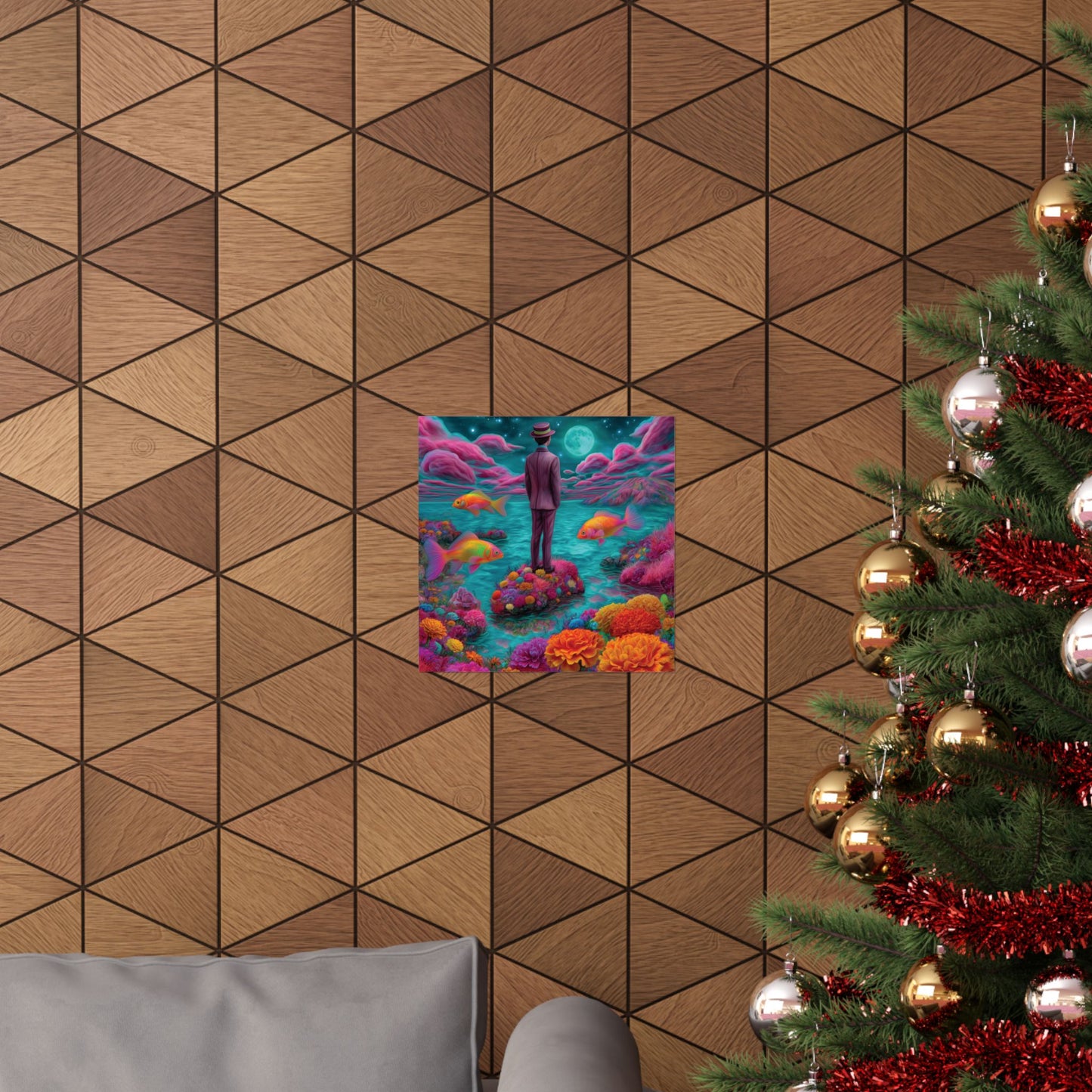 Dreamworld Poster – Floating Goldfish, Surreal Floral Scene