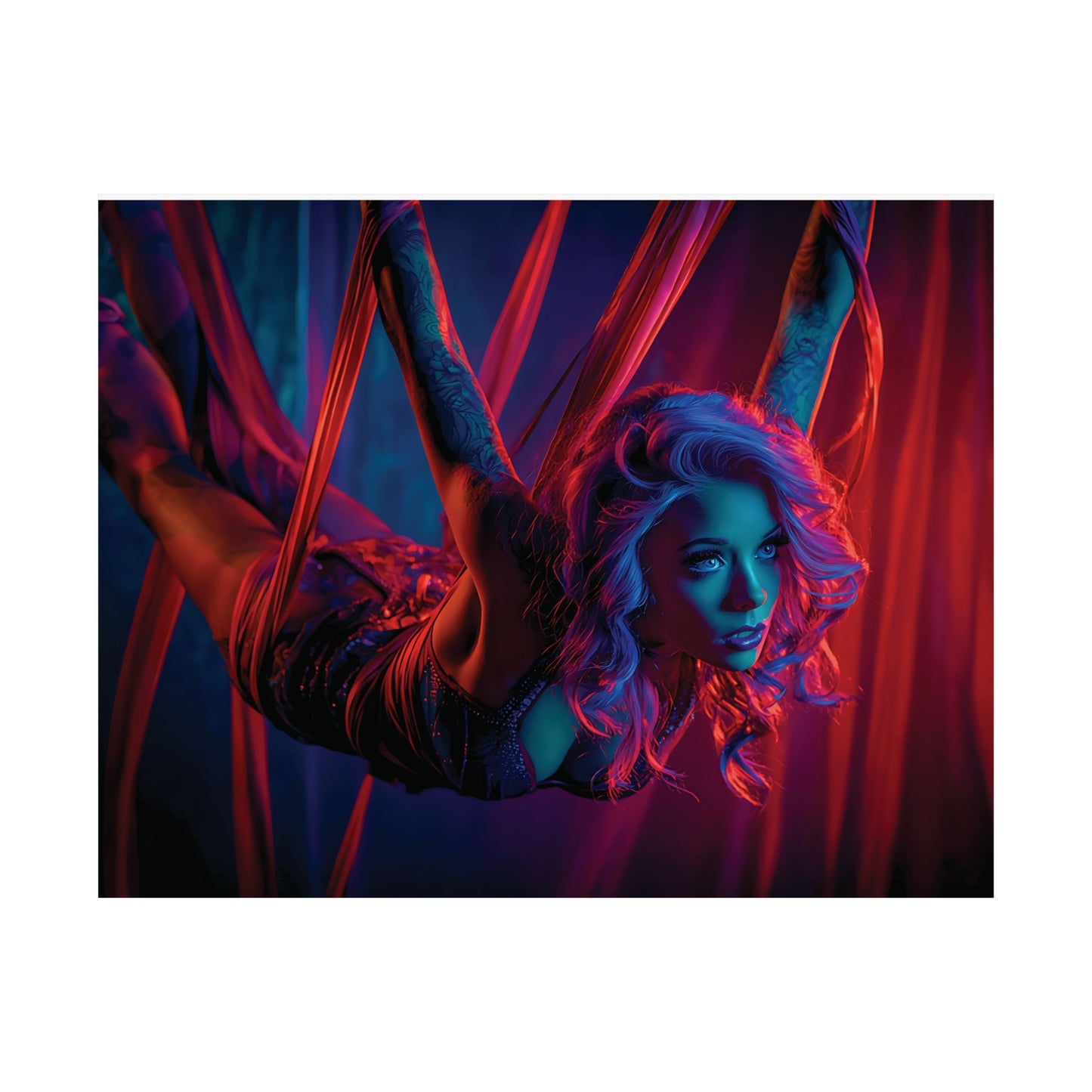 Elegant Shibari Art Print – Sensual Woman in Red Ribbons