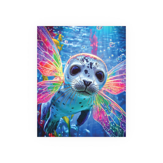 Fantasy Seal Poster — Colorful Fairy-Winged Marine Animal Art Print (Satin or Archival Matte)