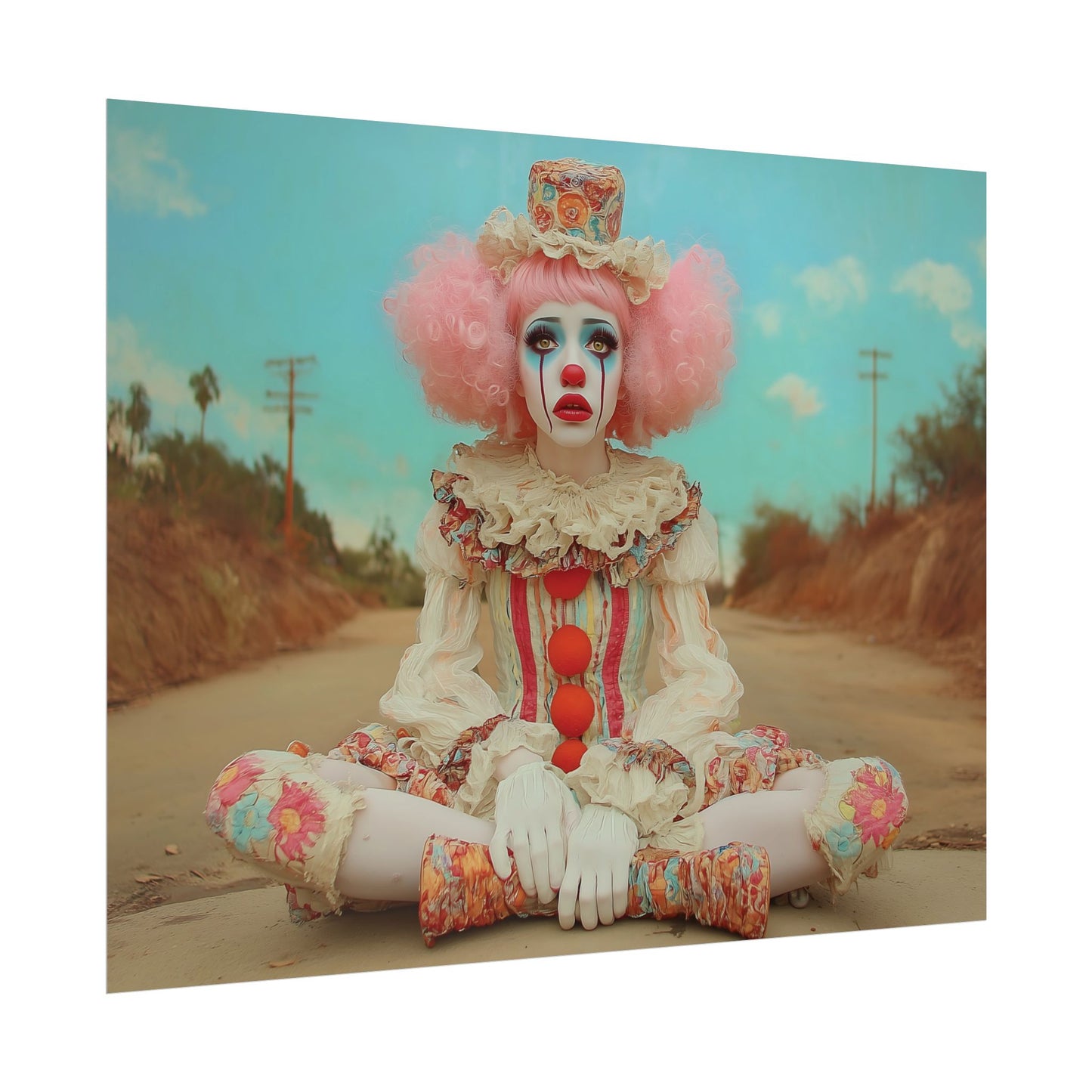 Creepy Cute Clown Poster — Vintage Sad Clown Rolled Art Print