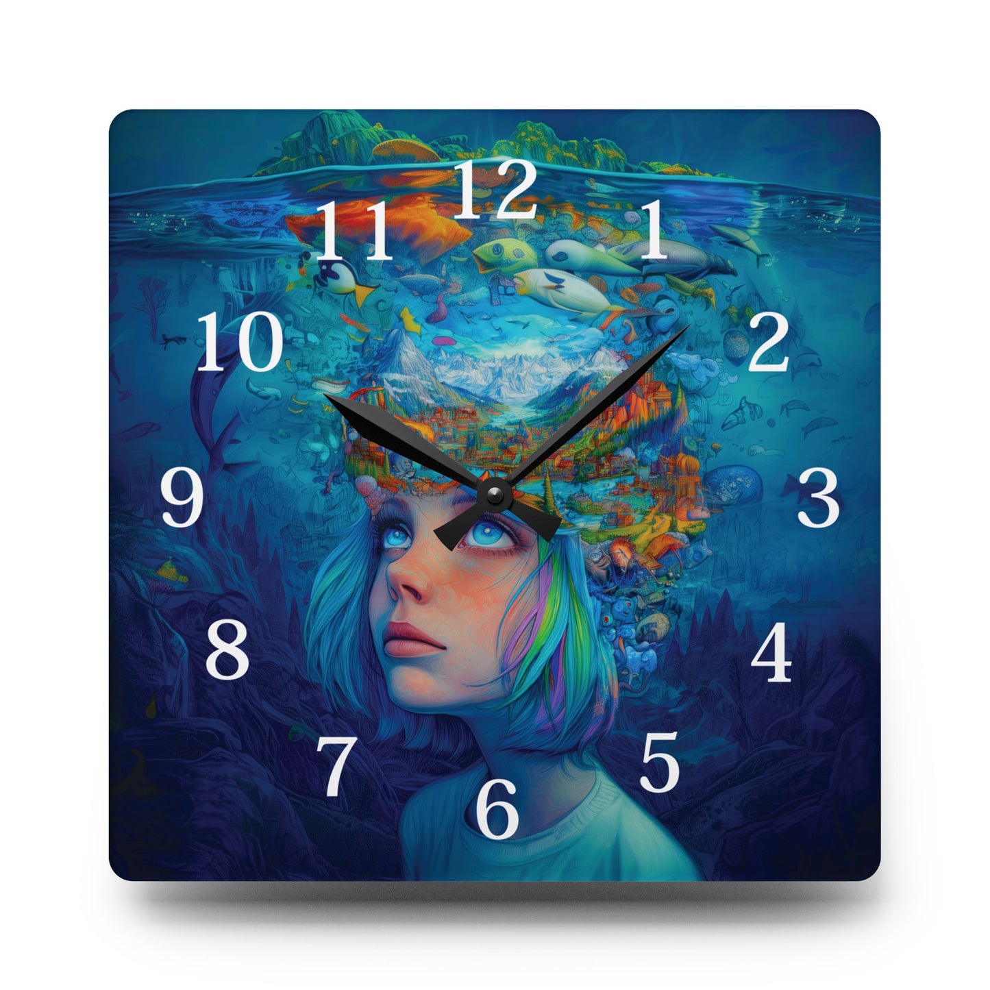Ethereal Ocean Dreamer Wall Clock - Surreal Underwater Fantasy Art