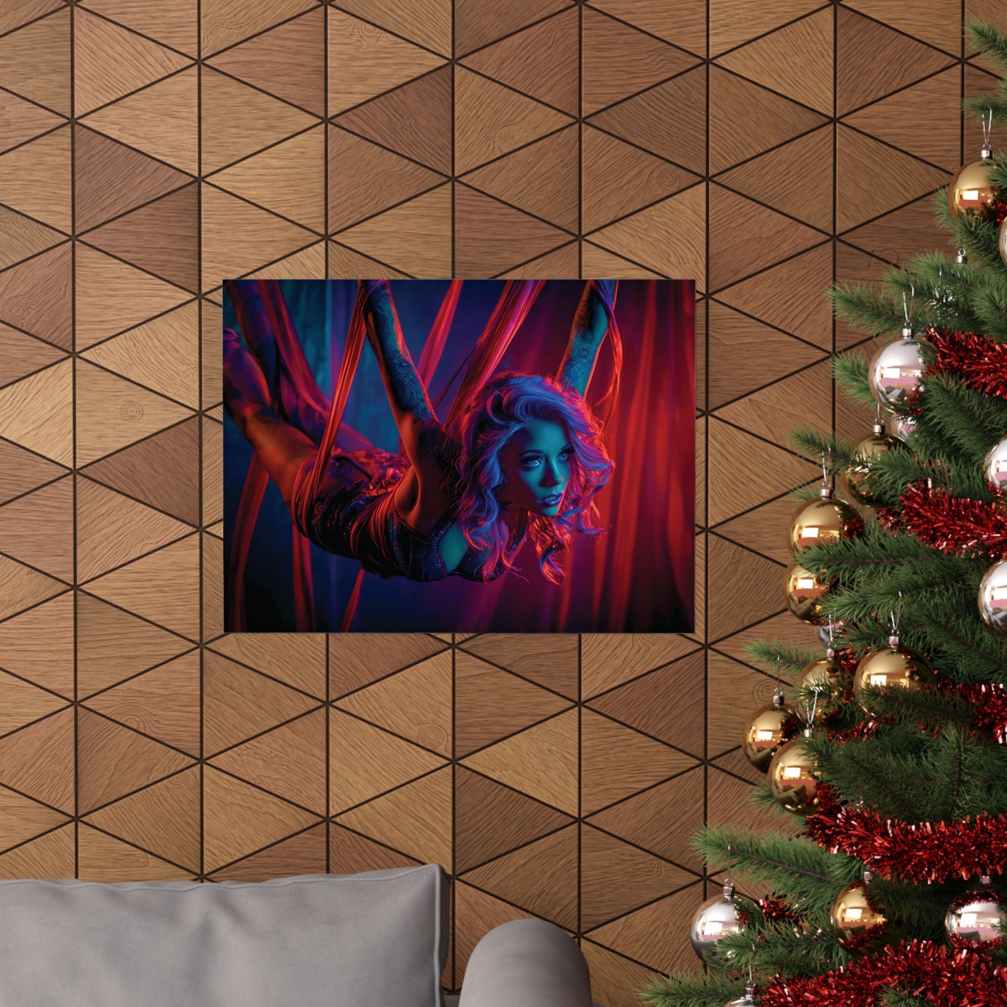 Elegant Shibari Art Print – Sensual Woman in Red Ribbons