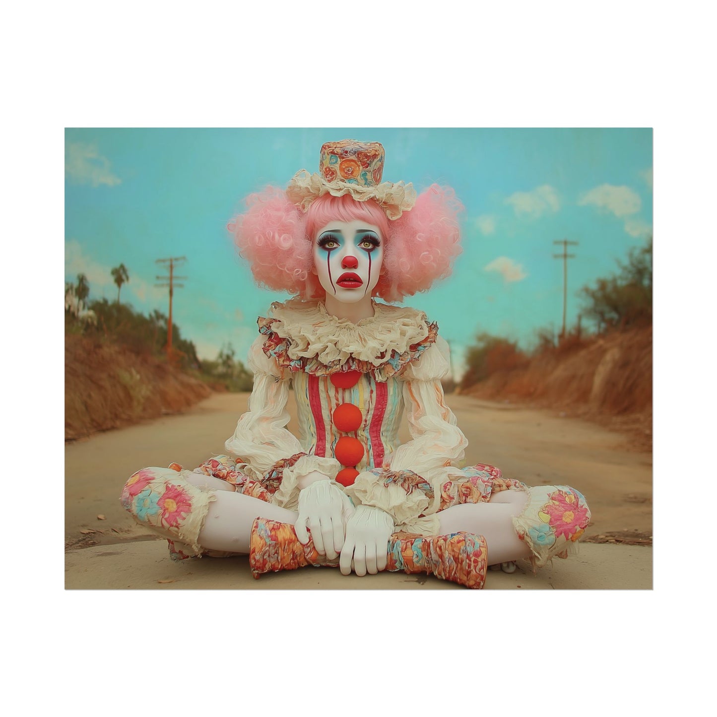 Creepy Cute Clown Poster — Vintage Sad Clown Rolled Art Print