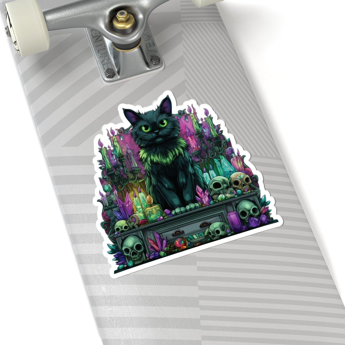 Mystical Familiar Sticker – Witch’s Cat on Altar, Gothic Magic Vinyl Decal