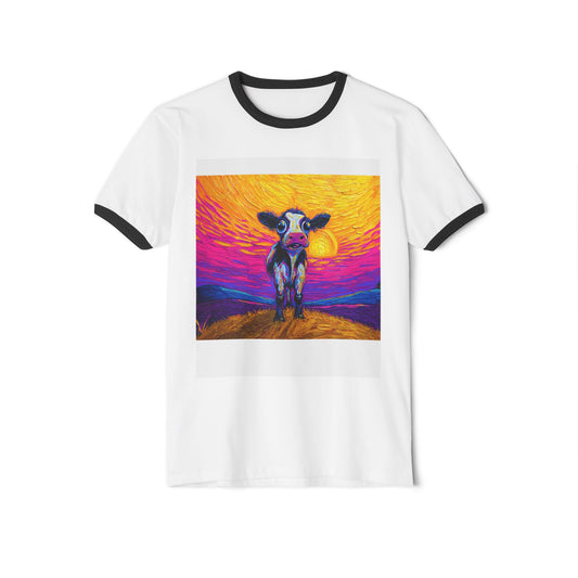 Vibrant Cow Sunset Ringer T-Shirt
