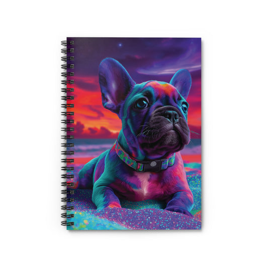French Bulldog Spiral Notebook – Cute Colorful Frenchie on Shimmering Sand, Dog Lover Journal