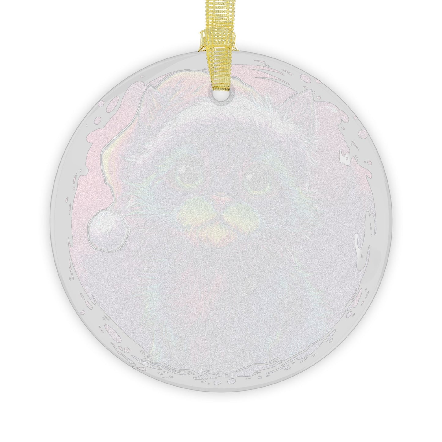 Glass Christmas Ornament – Vivid Kitten in Santa Hat, Cute Holiday Cat Decoration