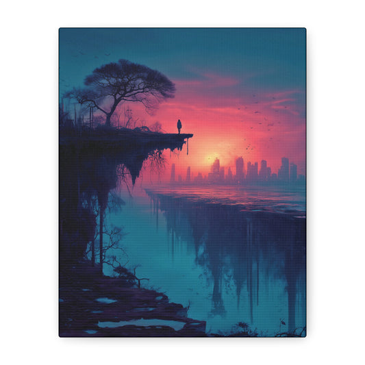 Surreal Rift and Cityscape Canvas – Atmospheric Isolation Wall Art
