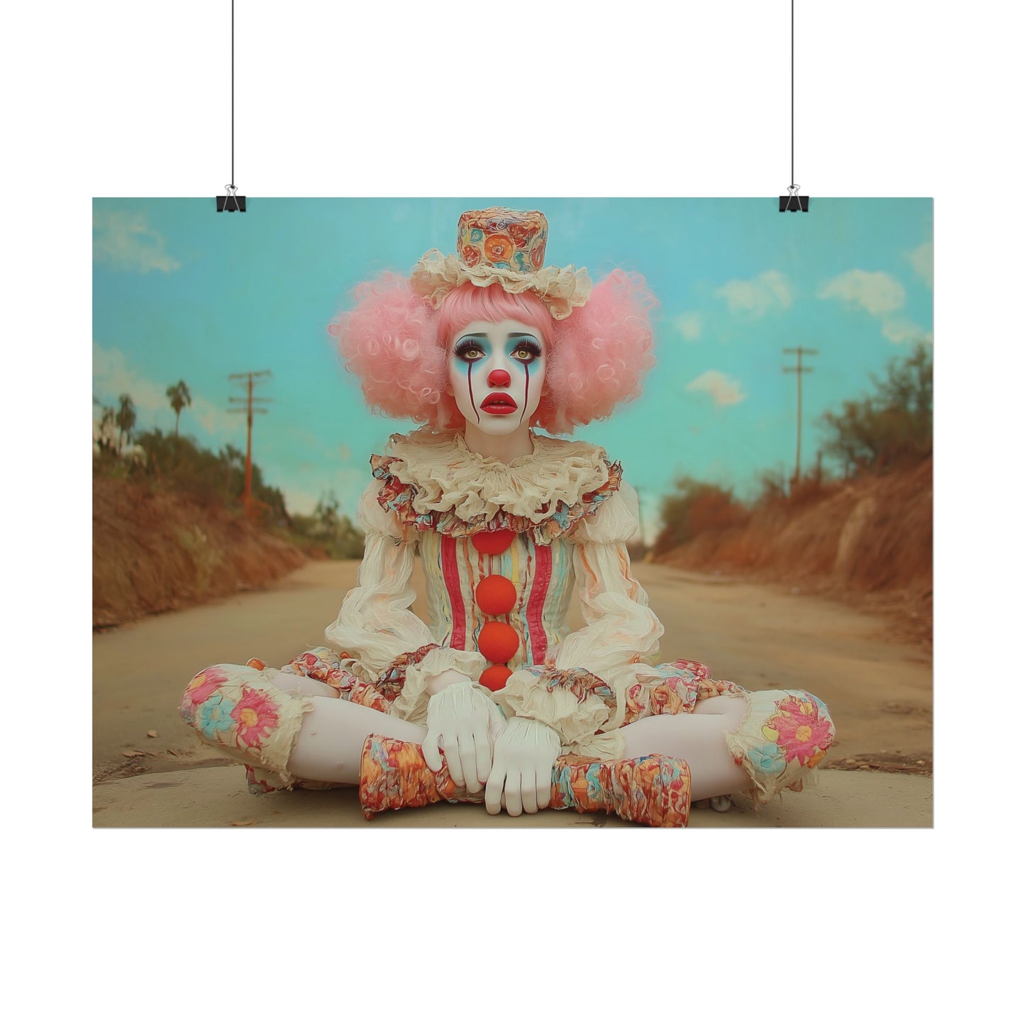 Creepy Cute Clown Poster — Vintage Sad Clown Rolled Art Print