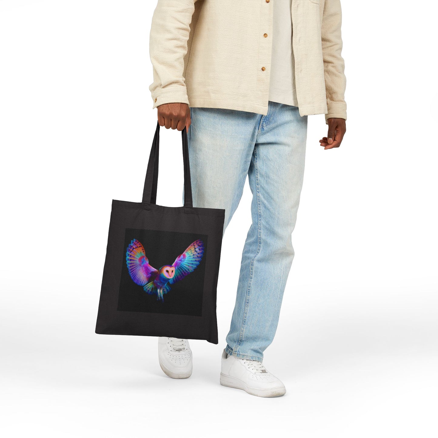 Trippy Owl Canvas Tote Bag, Eco-Friendly Shopping Bag