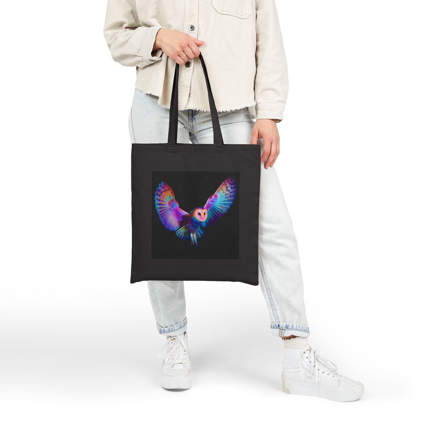 Trippy Owl Canvas Tote Bag, Eco-Friendly Shopping Bag